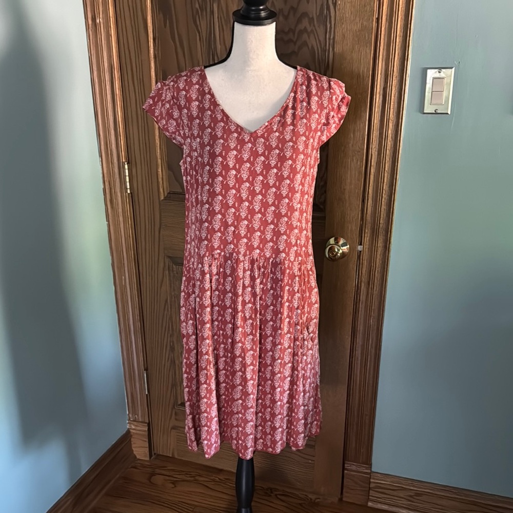 Garnet Hill Coral Floral Midi Dress-Size M